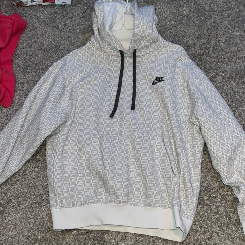 Nike White and Gray Logo Hoodie